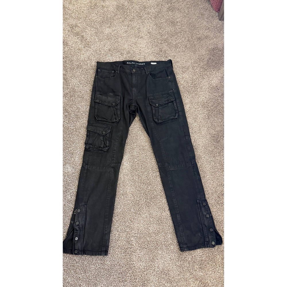 Ralph Lauren Mens 34x32 Faded Black Cargo Pants Utility Tactical Zipper Leg RARE